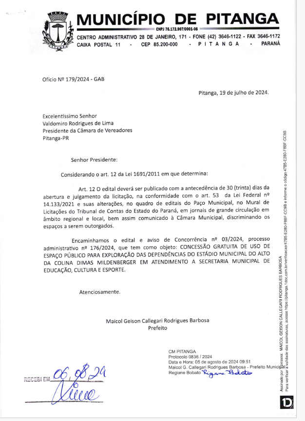 Aviso de Concorrência - 03/2024 do Poder Executivo